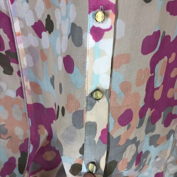 BANANA REPUBLIC FACTORY‎ Abstract Semi-Sheer 3/4 Sleeve Button Down Blouse  Sz S - Picture 5 of 10